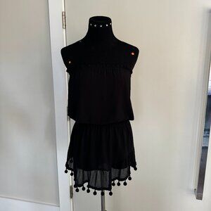 Ramy Brook Black Marcie Strapless Coverup Dress with Pompoms